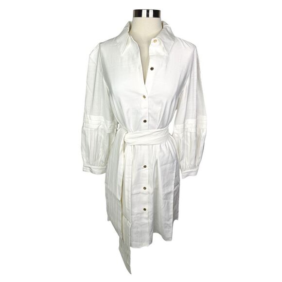 Emily McCarthy Oxford Shirt Dress - White Linen - Size Small - Picture 2 of 5